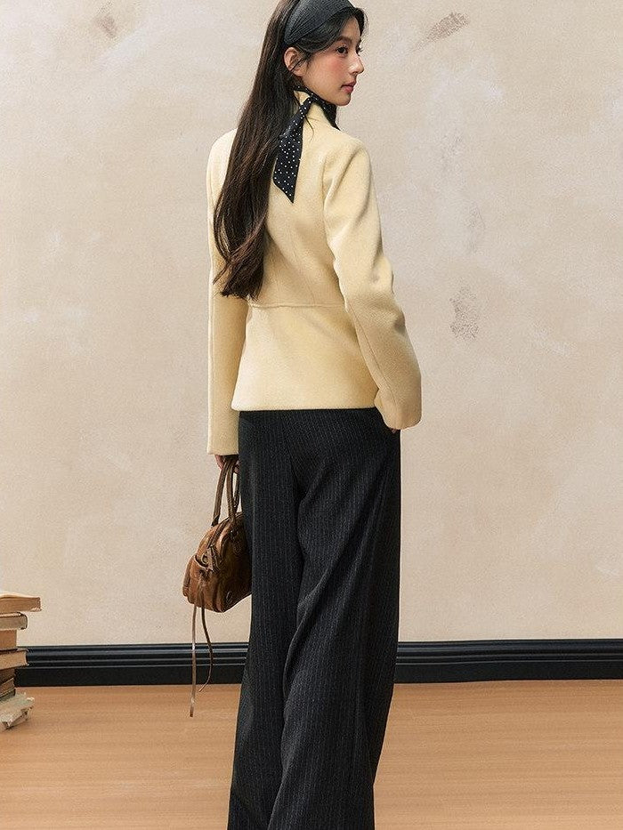 7Shiftin Oatmeal Slimming Waist Cinching Lapel Structured Shoulder Women&