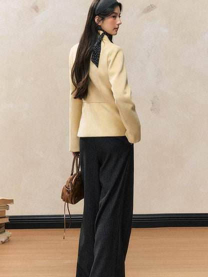 7Shiftin Oatmeal Slimming Waist Cinching Lapel Structured Shoulder Women&
