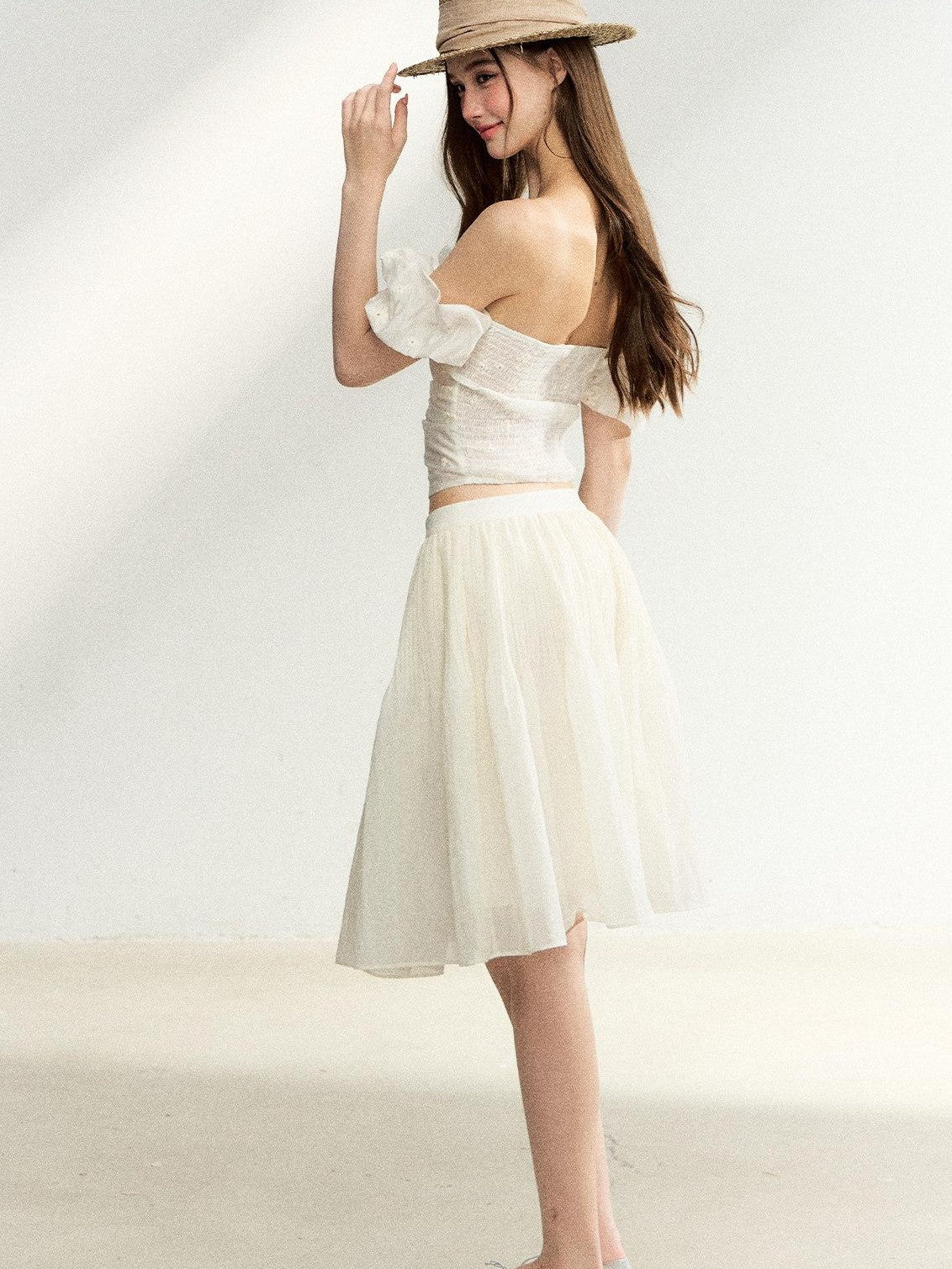 7Shiftin Off Shoulder Ruffled Puff Sleeve French Women&