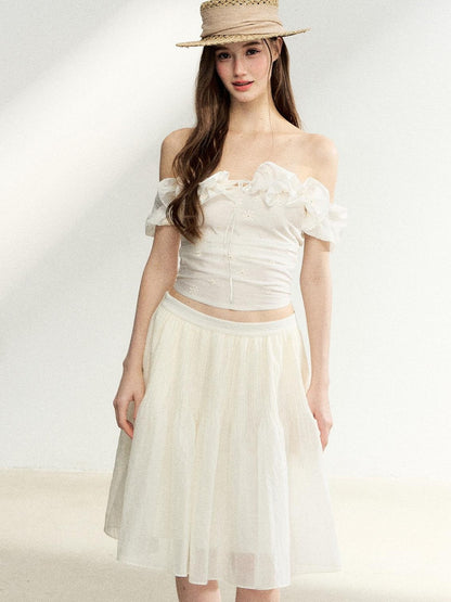 7Shiftin Off Shoulder Ruffled Puff Sleeve French Women&