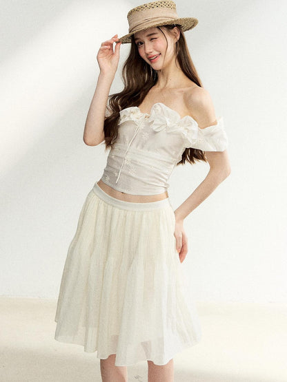 7Shiftin Off Shoulder Ruffled Puff Sleeve French Women&