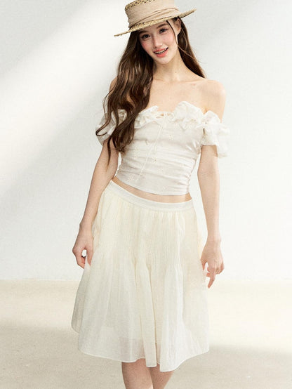 7Shiftin Off Shoulder Ruffled Puff Sleeve French Women&