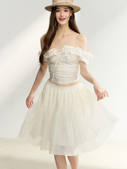 7Shiftin Off Shoulder Ruffled Puff Sleeve French Women&