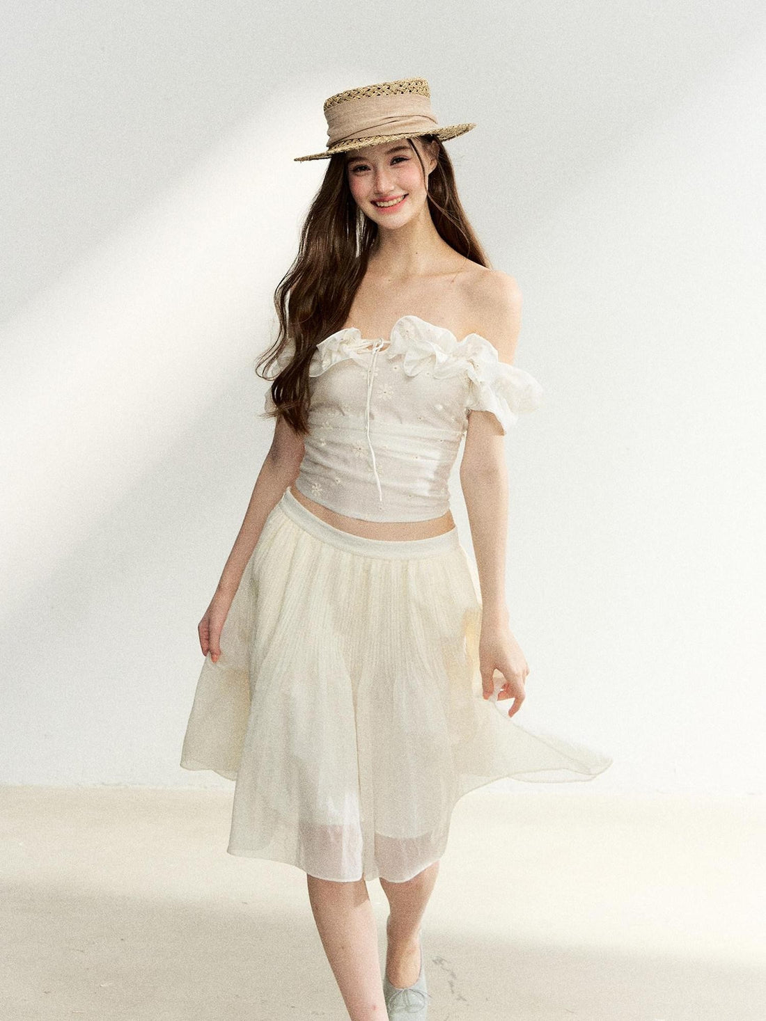 7Shiftin Off Shoulder Ruffled Puff Sleeve French Women&