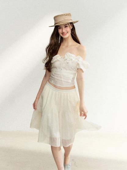 7Shiftin Off Shoulder Ruffled Puff Sleeve French Women&