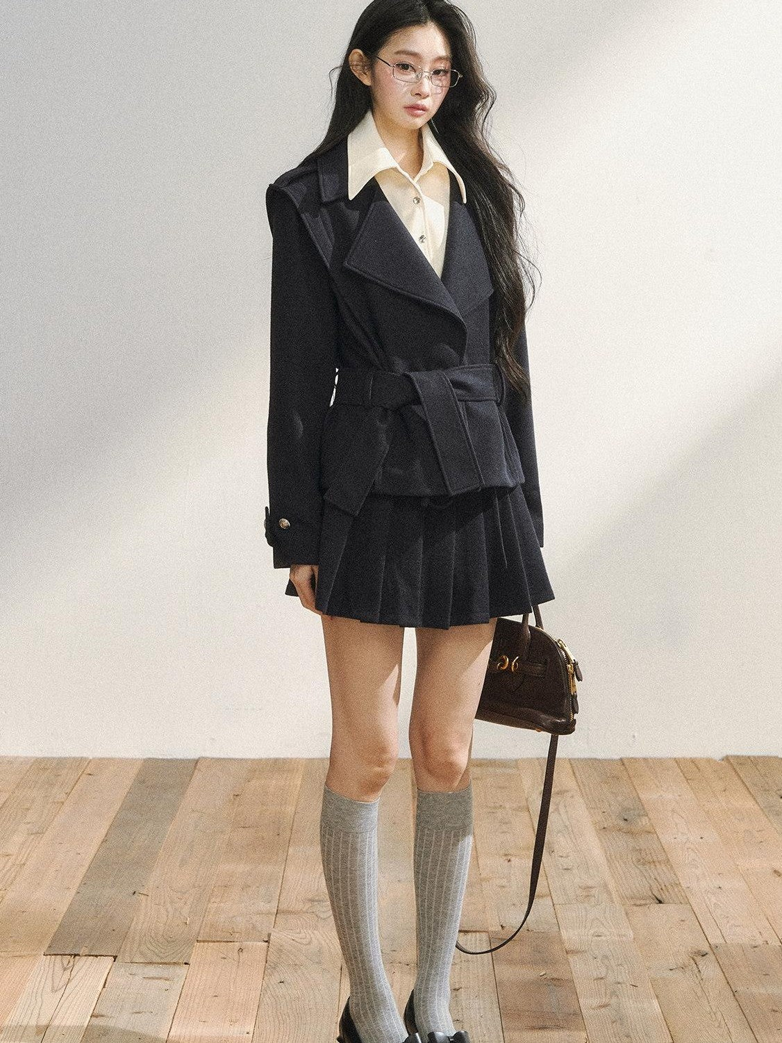 7Shiftin Padded Blazer Faux Two Piece College Style Women&