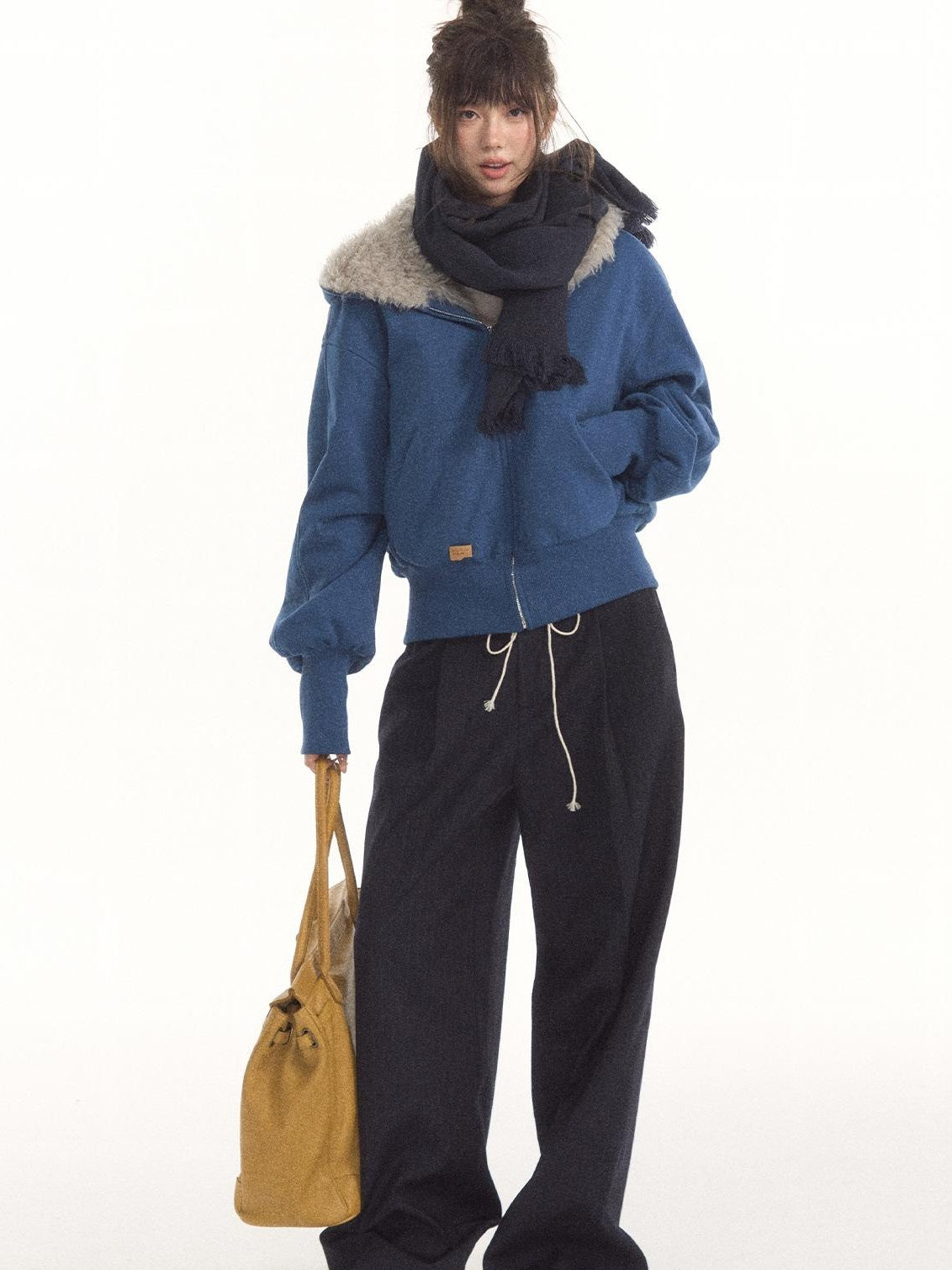 7Shiftin Patchwork Faux Shearling Lantern Sleeve Women&