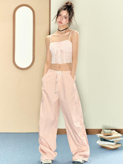 7Shiftin Pink Cami Bandeau Loose Drawstring Pants Women&