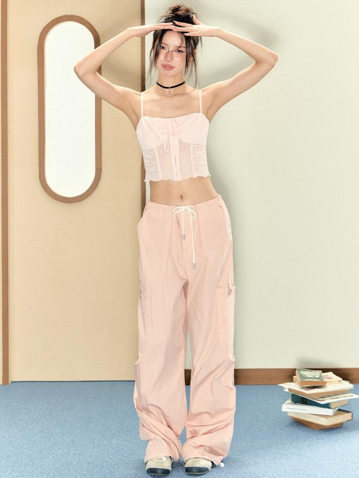 7Shiftin Pink Cami Bandeau Loose Drawstring Pants Women&