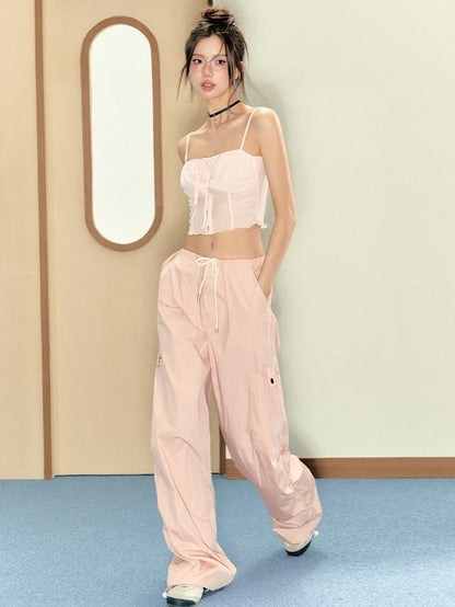 7Shiftin Pink Cami Bandeau Loose Drawstring Pants Women&