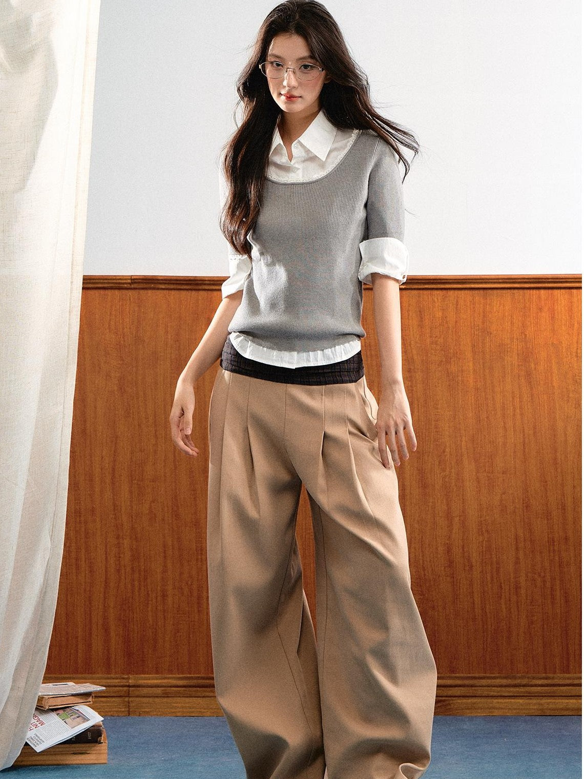 7Shiftin Plaid Colorblock Patchwork Waist Drapey Women&