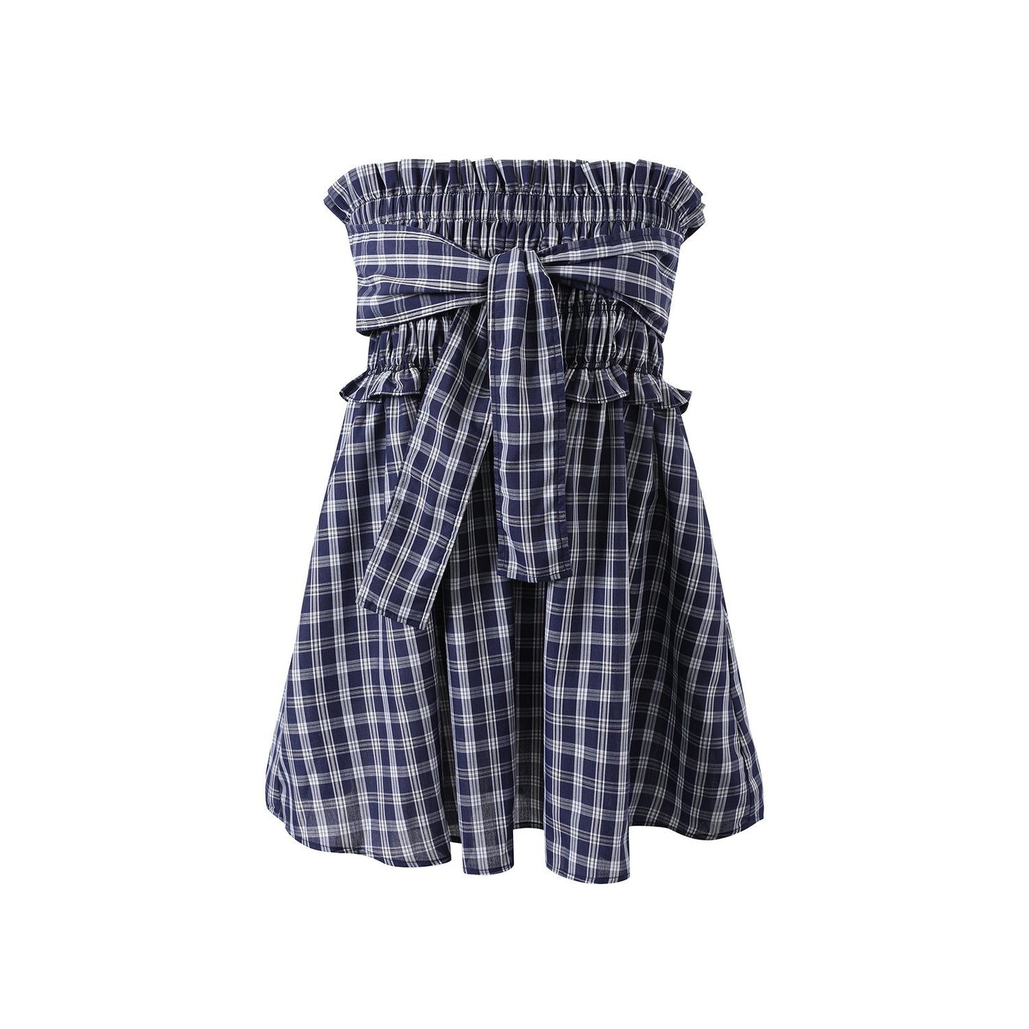 7Shiftin_Plaid_Strapless_Two_Piece_Set_Casual_Slim_Women&