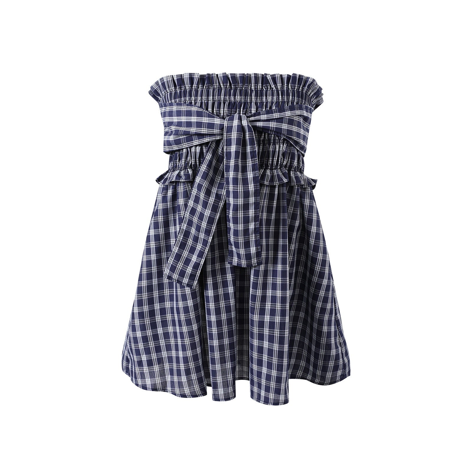 7Shiftin_Plaid_Strapless_Two_Piece_Set_Casual_Slim_Women&
