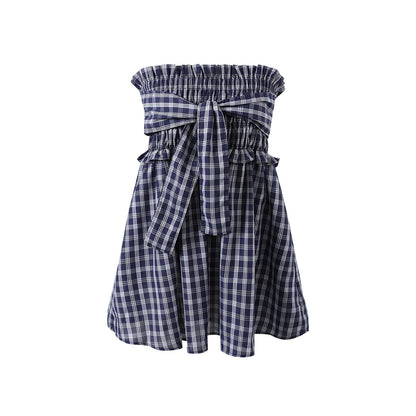 7Shiftin_Plaid_Strapless_Two_Piece_Set_Casual_Slim_Women&
