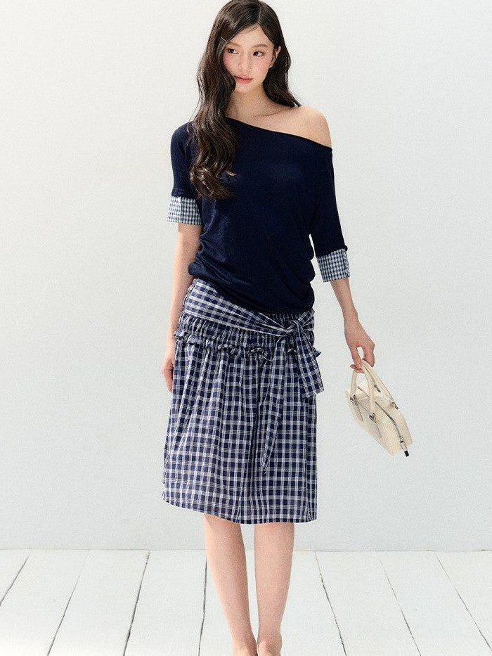 7Shiftin Plaid Strapless Two Piece Set Casual Slim Women&