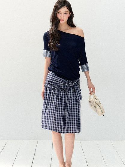 7Shiftin Plaid Strapless Two Piece Set Casual Slim Women&