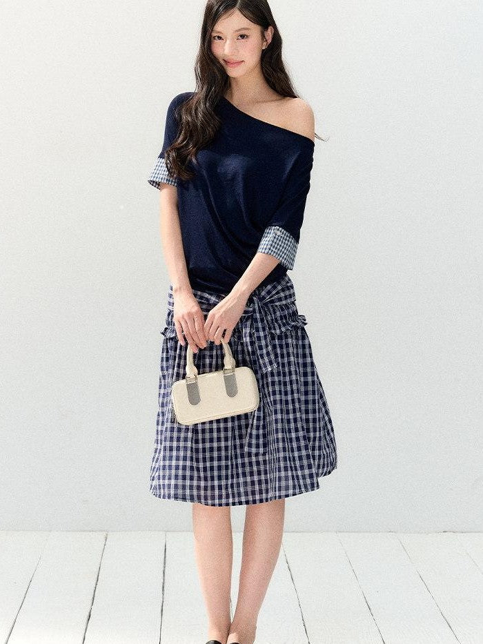 7Shiftin Plaid Strapless Two Piece Set Casual Slim Women&
