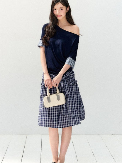 7Shiftin Plaid Strapless Two Piece Set Casual Slim Women&