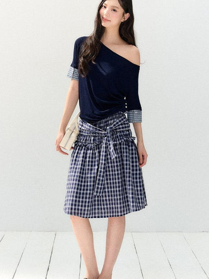 7Shiftin Plaid Strapless Two Piece Set Casual Slim Women&