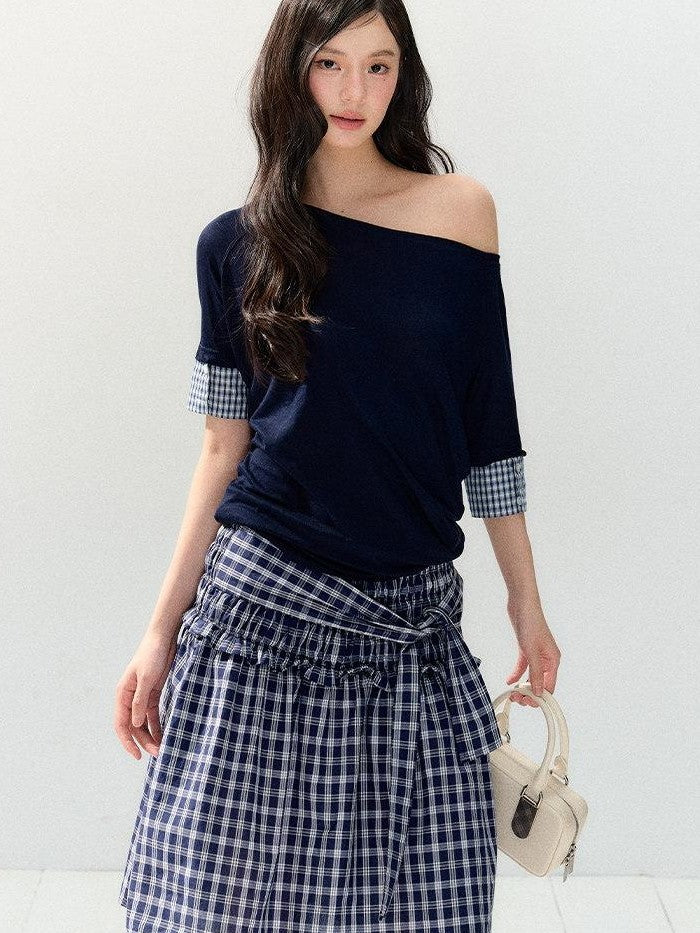 7Shiftin Plaid Strapless Two Piece Set Casual Slim Women&
