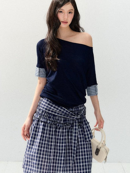 7Shiftin Plaid Strapless Two Piece Set Casual Slim Women&