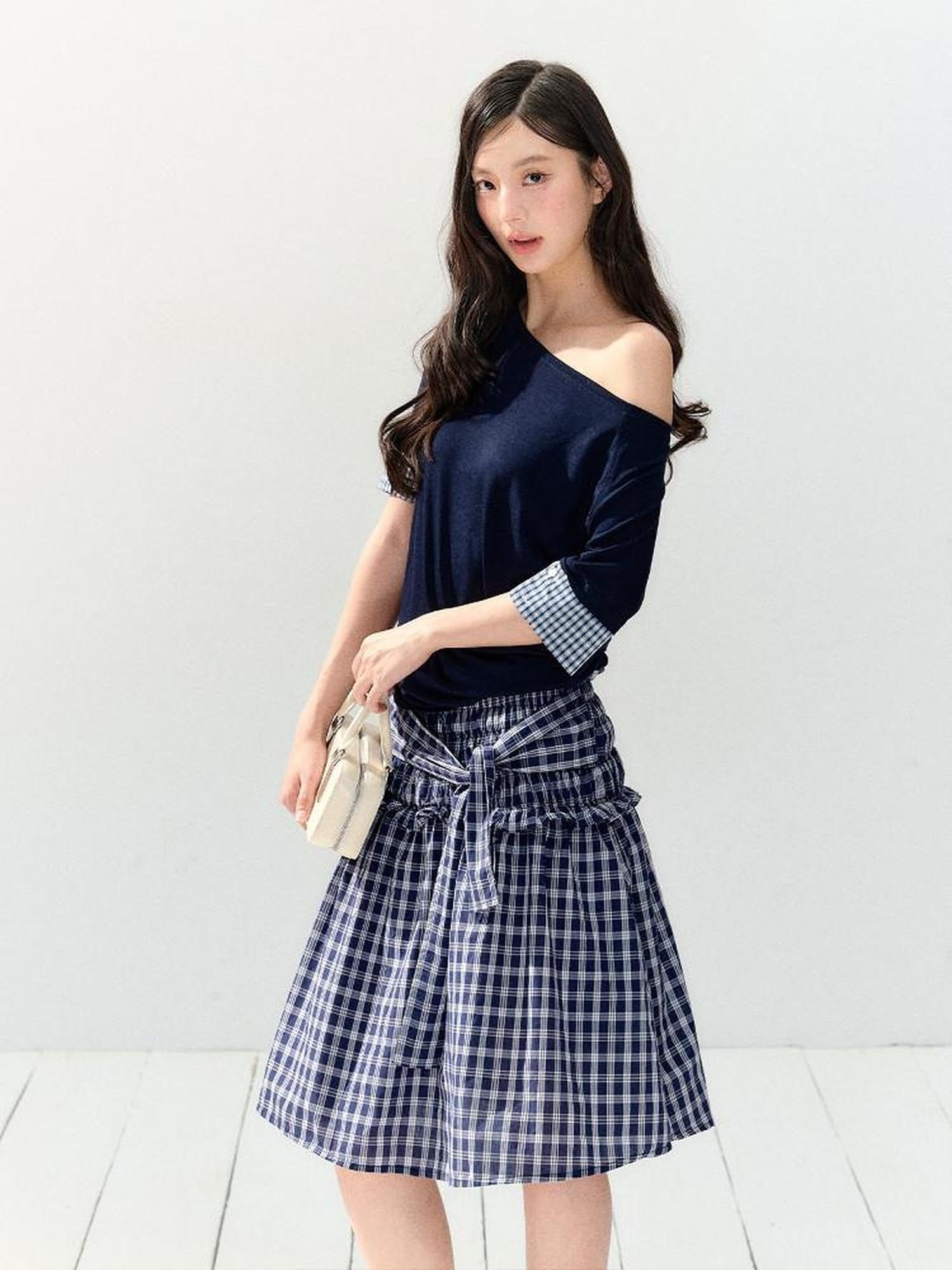 7Shiftin Plaid Strapless Two Piece Set Casual Slim Women&