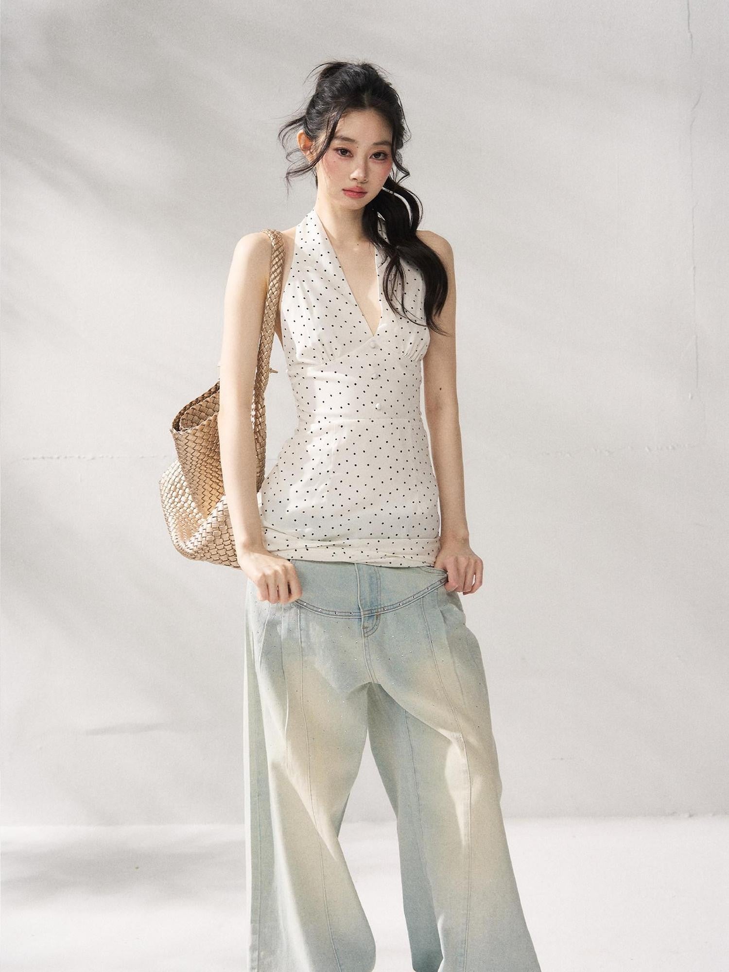 7Shiftin Polka Dot Halter Neck Women&