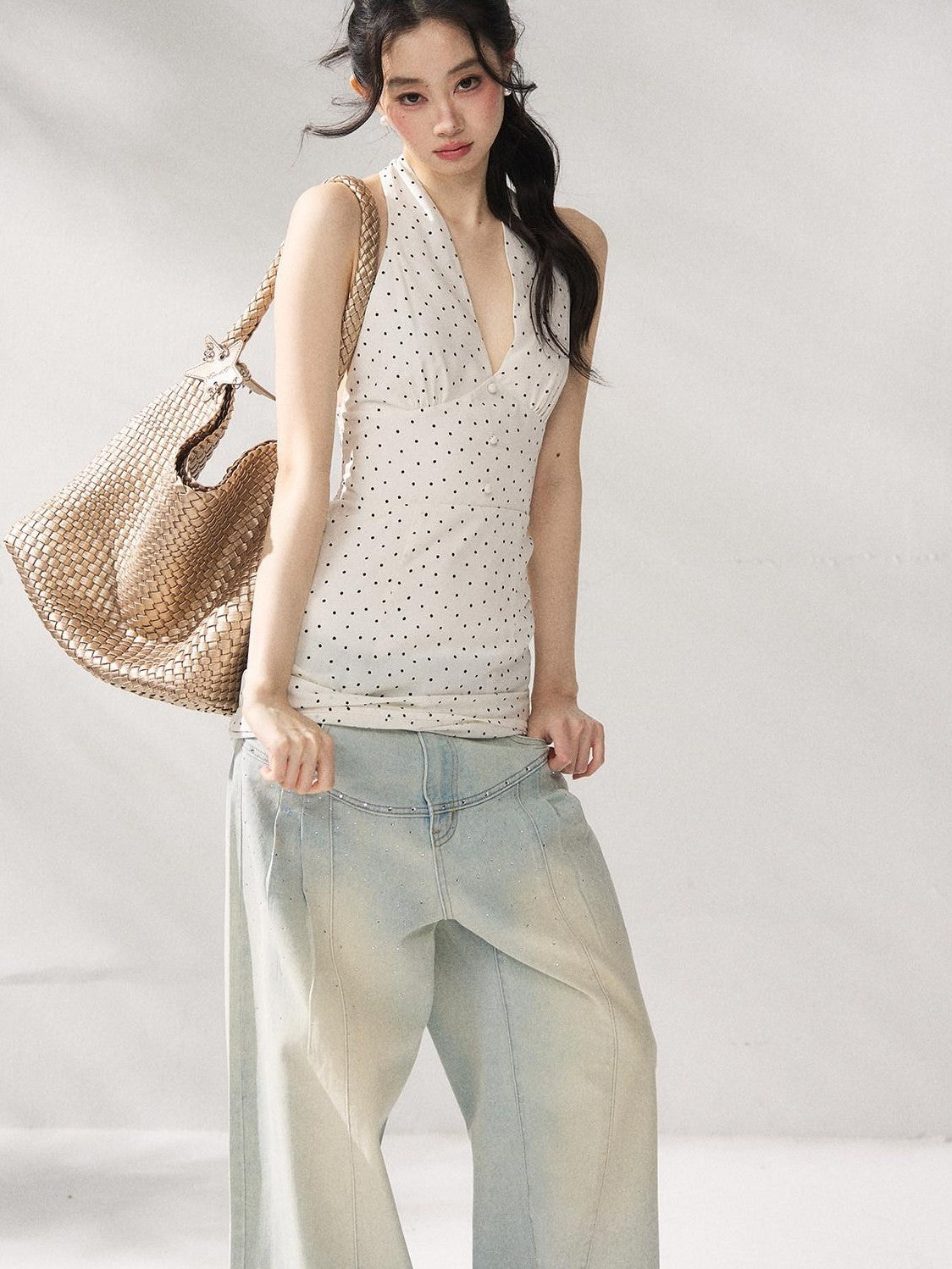 7Shiftin Polka Dot Halter Neck Women&