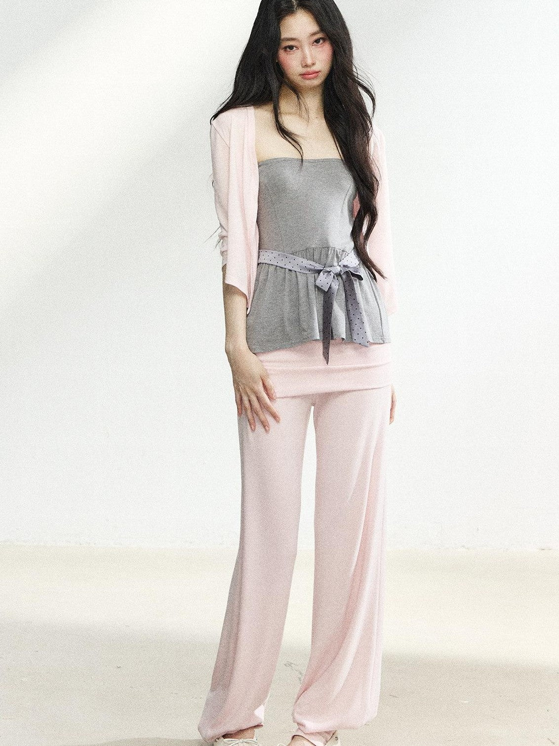 7Shiftin Polka Dot Knit Cardigan Slim Fit Two Piece Women&
