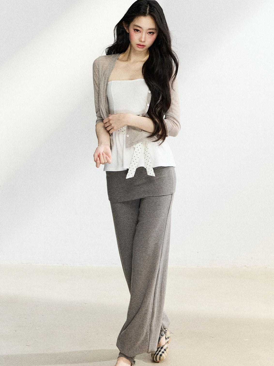 7Shiftin Polka Dot Knit Cardigan Slim Fit Two Piece Women&