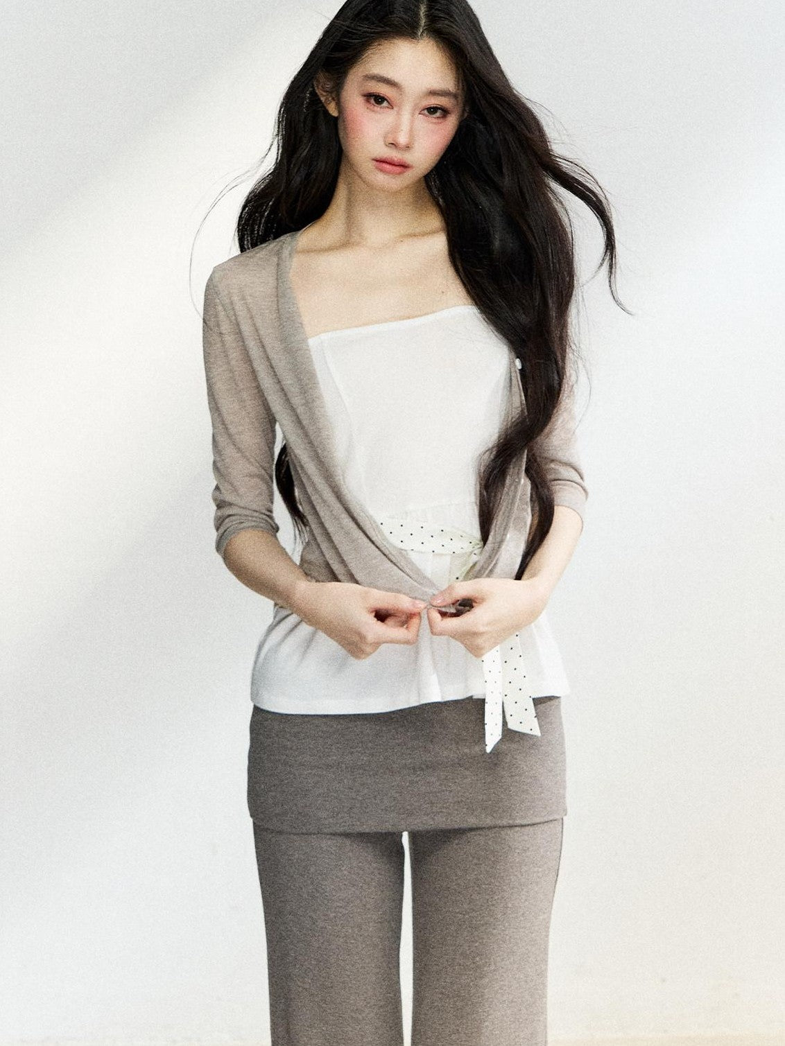 7Shiftin Polka Dot Knit Cardigan Slim Fit Two Piece Women&