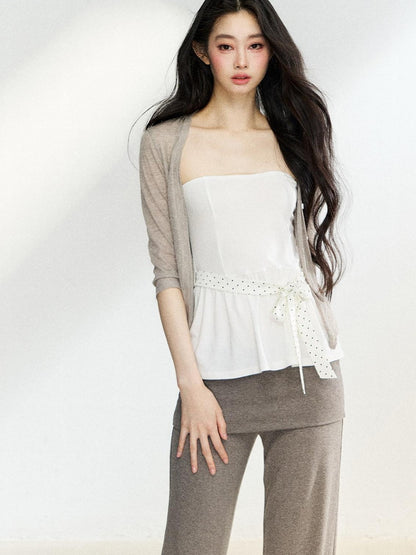 7Shiftin Polka Dot Knit Cardigan Slim Fit Two Piece Women&