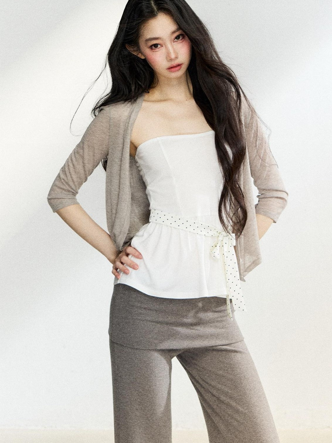 7Shiftin Polka Dot Knit Cardigan Slim Fit Two Piece Women&
