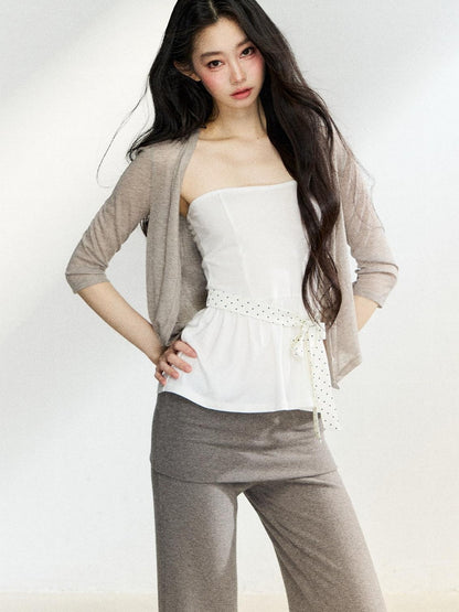 7Shiftin Polka Dot Knit Cardigan Slim Fit Two Piece Women&
