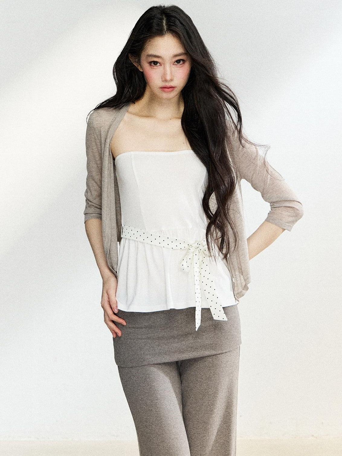 7Shiftin Polka Dot Knit Cardigan Slim Fit Two Piece Women&