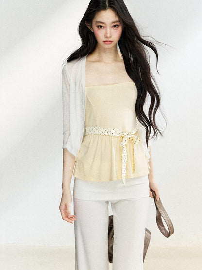 7Shiftin Polka Dot Knit Cardigan Slim Fit Two Piece Women&