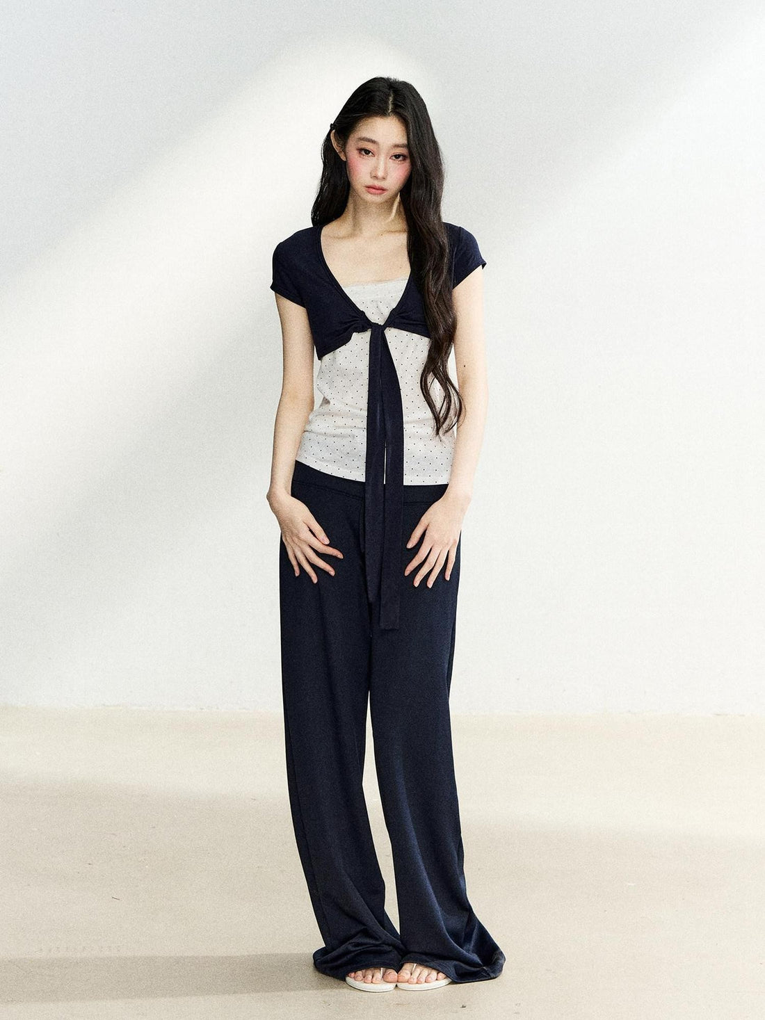 7Shiftin Polka Dot Patchwork Bandeau V-neck Cardigan Women&