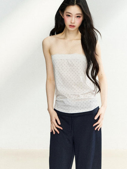 7Shiftin Polka Dot Patchwork Bandeau V-neck Cardigan Women&