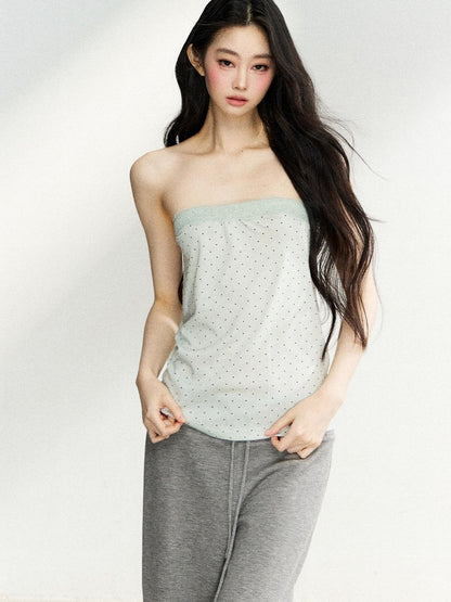 7Shiftin Polka Dot Patchwork Bandeau V-neck Cardigan Women&