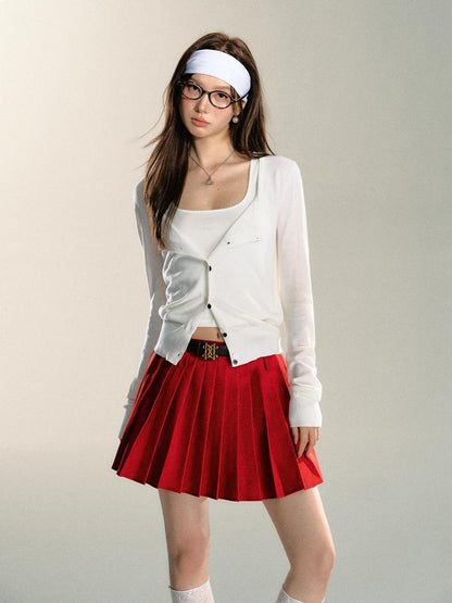 7Shiftin Red Pleated Cardigan Camisole Sweet Slim Women&