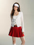 7Shiftin Red Pleated Cardigan Camisole Sweet Slim Women&