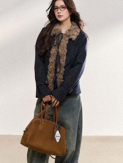 7Shiftin Retro Fur Collar Slim Fit Women&