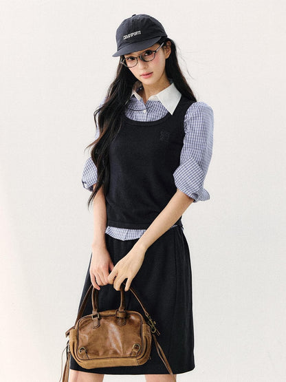 7Shiftin Retro Plaid Turn Collar 3 4 Sleeve Shirt Women&