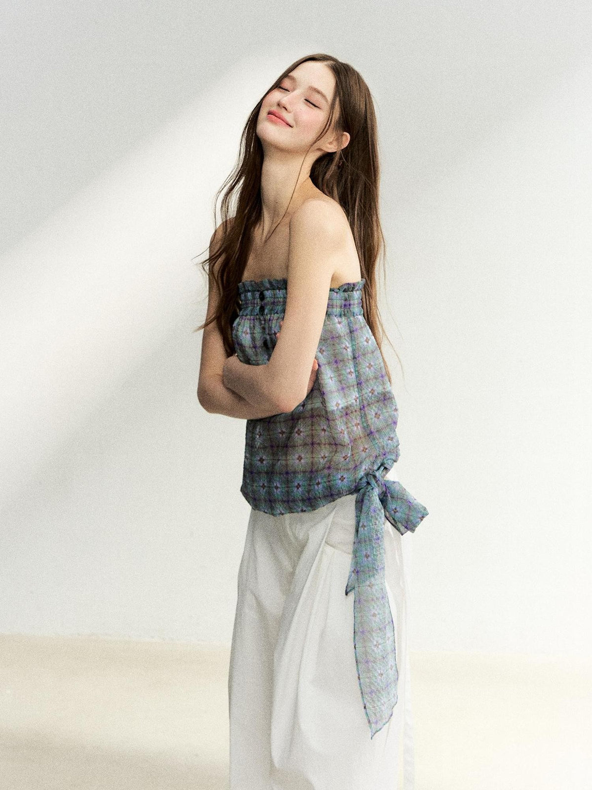 7Shiftin Seersucker Plaid Floral Sweet Slim Fit Women&
