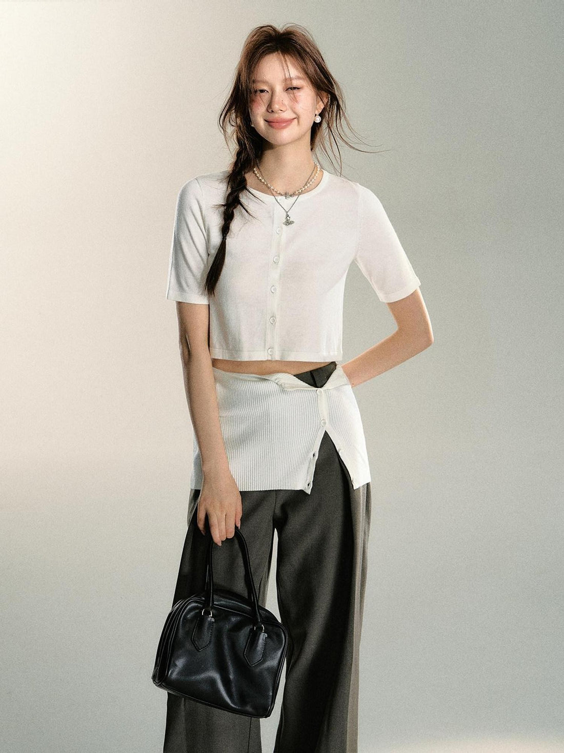 7Shiftin Sexy Two Tone Cropped Buttoned Short Sleeve Women&