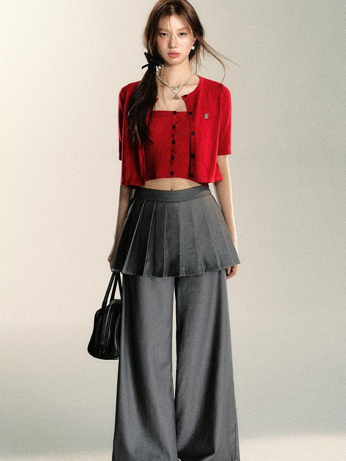7Shiftin Sexy Two Tone Cropped Buttoned Short Sleeve Women&
