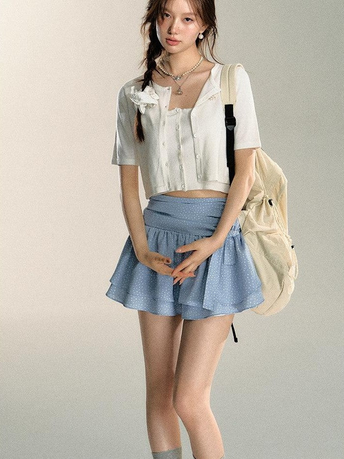 7Shiftin Sexy Two Tone Cropped Buttoned Short Sleeve Women&