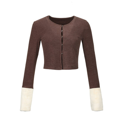 7Shiftin_Solid_Brown_Short_Slim_Low_Round_Neck_Women&