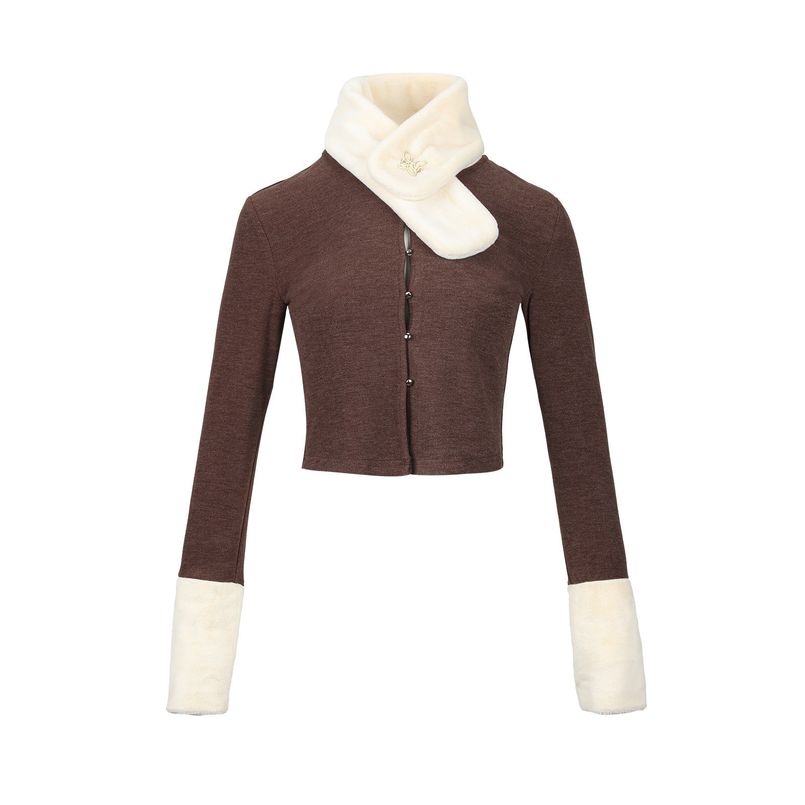 7Shiftin_Solid_Brown_Short_Slim_Low_Round_Neck_Women&