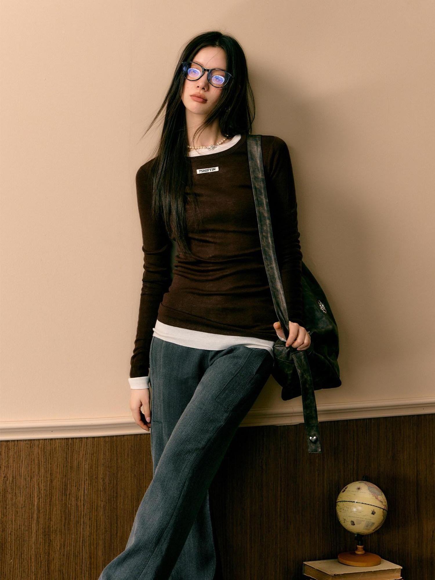 7Shiftin Solid Crewneck Spicy Style Pullover Women&